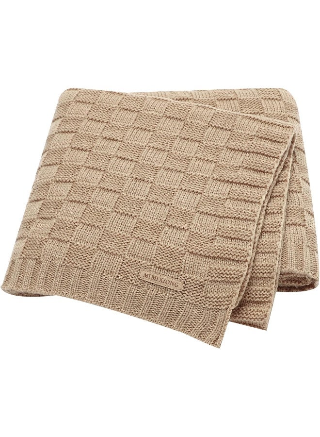 LAWKUL Baby Blankets Knit Cable Babe Blanket Soft Airy Newborn Infant Receiving Swaddling Beige Neutral Crib Stroller 40"x30" - Image 1